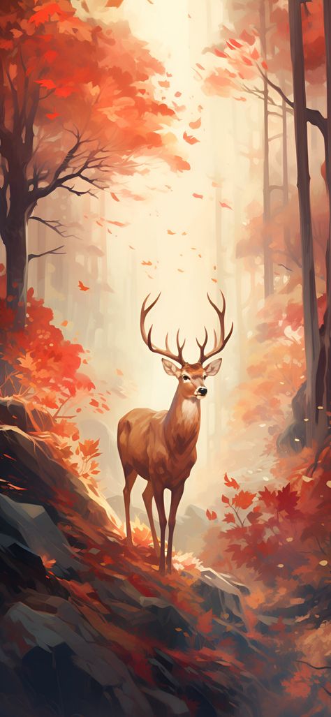 Fall Forest & Deer Water Color Wallpapers - Autumn Wallpapers HD Autumn Wallpaper Hd, Deer Wallpaper, Forest Deer, Fall Wallpapers, Inspirational Canvas Art, Fall Forest, Deer Art, Forest Wallpaper, Watercolor Wallpaper