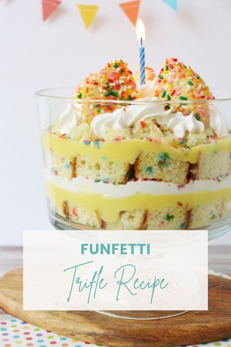 Vanilla Pudding Cake, Funfetti Sugar Cookies, Cake Trifle, Funfetti Cookies, Funfetti Cake Mix, Happy Birthdays, Trifle Pudding, Trifle Desserts, Trifle Recipe