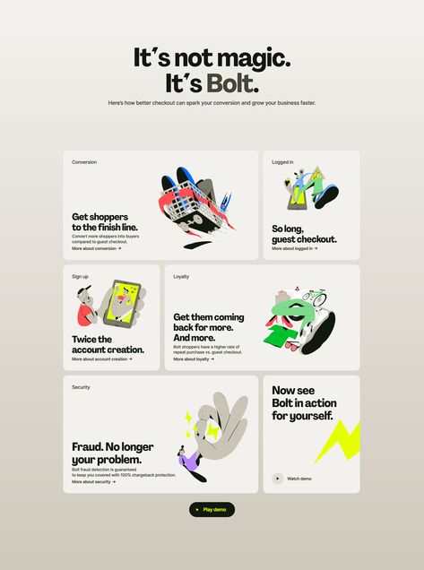 Feature Section Design from Bolt. Highlight your key benefits and differentiate yourself from the competition. Website Design With Illustration, Key Features Design, Benefits Section Website Design, Features Section Web Design, Product Detail Page Design, Product Card Ui, Website Layout Design, Bento Design, Webpage Design Layout