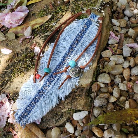 Feather keychain Hope Denim keychain Denim Feather Charm | Etsy Denim Feathers How To Make, Feathers Made From Denim Diy, How To Make A Denim Scarf Necklace, Diy Denim Necklace Ideas, Denim Scarf Necklace Diy, Boho Bag Charm, Feather Keychain, Fabric Feathers, Denim Earrings