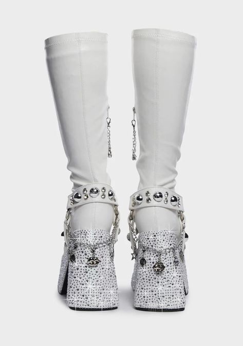 Dolls Kill Boots, Chunky Platform Shoes, Rave Shoes, Platform Knee High Boots, Sock Style, Pretty Shoes Sneakers, Preformance Outfits, Boots White, Fashion Aesthetics