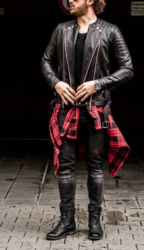 Rocker Style Men Outfits, Rocker Man Style, Rockstar Look Men, Man Rock Style, Rock Outfits For Men, Rock Men Style, Metalcore Outfits Men, Rock Style Outfits Men, Rocker Summer Outfits