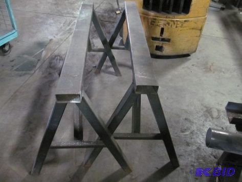 Pair of Very Heavy Duty Saw Horses Features ... | Metal Fabrication & Welding Shop Liquidation | K-BID Metal Saw Horse, Diy Metal Saw Horse, Welding Shop Ideas, Trailer Wiring Diagram, Saw Horse, Diy Screen Door, Welding Shop, Welding Tips, Arc Welding