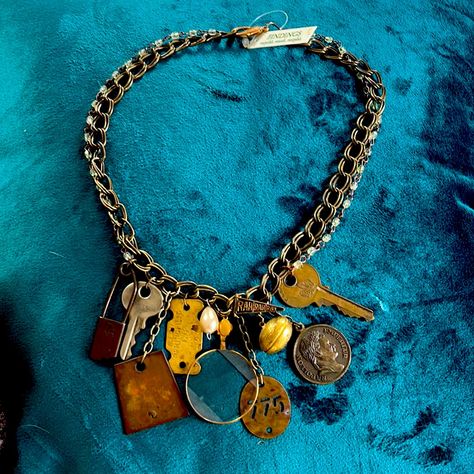 Interesting Necklace With 10 Unique, Vintage And Cool Charms! Give ‘Em Something To Talk About! Unique Charm Necklace, Glass Starfish Necklace, Interesting Necklace, Turquoise Bar Necklace, Funky Accessories, Something To Talk About, Funky Necklace, Pumpkin Necklace, Flower Statement Necklace