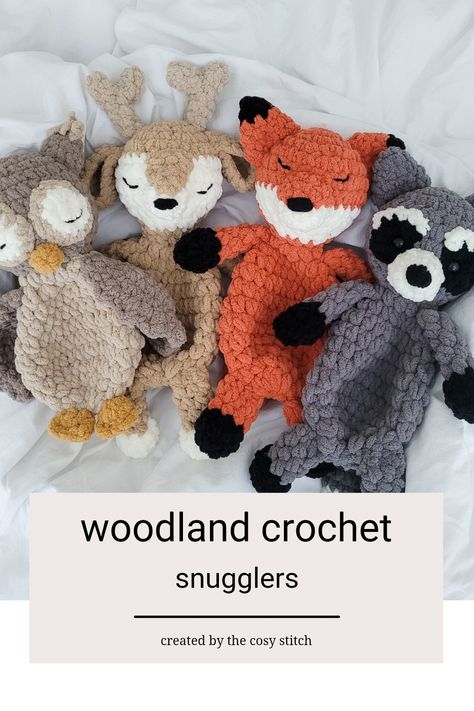 Create your own Owl, Deer, Fox, and Raccoon snugglers Raccoon Snuggler Crochet Pattern, Crochet Raccoon Lovey Free Pattern, Raccoon Lovey Crochet Pattern, Crochet Warmies Pattern, Deer Snuggler Crochet Pattern, Crochet Deer Amigurumi, Crocheted Woodland Animals, Crochet Deer Snuggler, Crochet Woodland Creatures Free Pattern