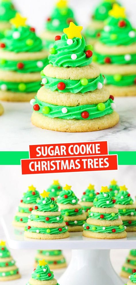 Sugar Cookie Christmas, Adorable Desserts, Sugar Cookies Christmas, Cookie Christmas, Chewy Sugar Cookies, Tree Cookies, Christmas Tree Cookies, Cookies Christmas, Xmas Cookies