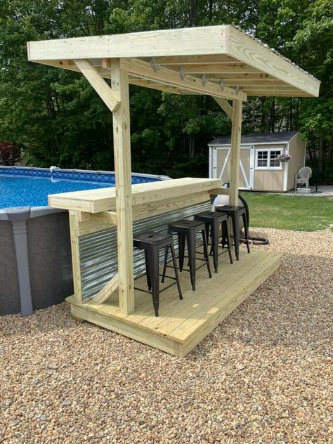 Backyard Amenities, Pool Bar Ideas, Decks Around Pools, Pool Side Bar, Pool Deck Plans, Outdoor Pool Area, Pool Fun, Above Ground Pool Landscaping, Ground Pools