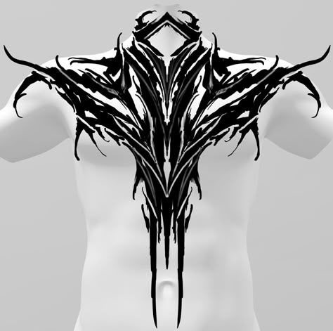 Gothic Back Tattoo For Men, Dark Ornamental Chest Tattoo, Dark Chest Tattoo, Dark Ornamental Tattoo Design, Dark Ornamental Tattoo, Back Tattoos For Guys Upper, Tattoos On Chest, Neotribal Tattoo, Wings Tattoos