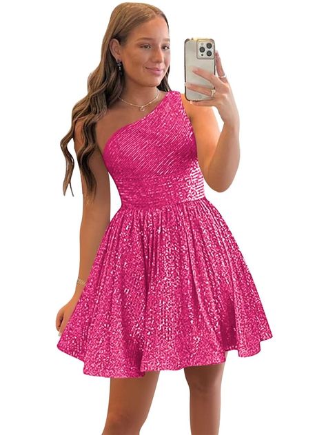 Homecoming Dresses Oh Polly, Cute Party Dresses Flowy Short, Cute Neon Dresses, Cute Pink Formal Dresses, High School Christmas Dance Dresses, Short Pageant Dresses, Teen Hoco Dresses, Plus Size Hoco Dress, 6th Grade Dance Outfits