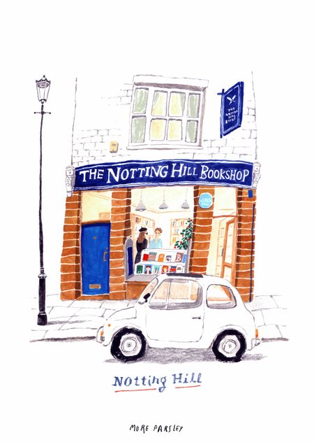 Notting Hill Bookshop, Notting Hill Movie, London Drawing, London Illustration, Building Illustration, Lifestyle Illustration, House Illustration, Book Shop, Movie Poster Art