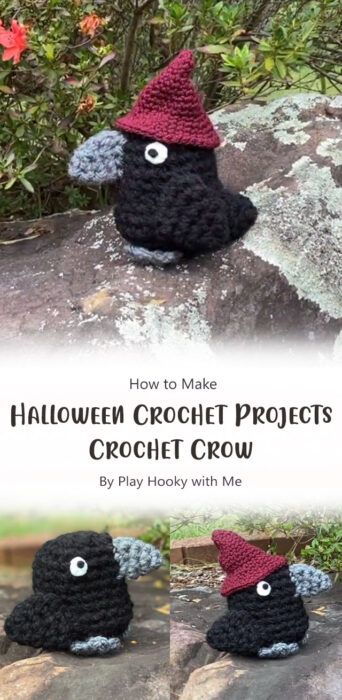 Crochet Crow Patterns, Crochet Raven Pattern Free, Raven Crochet Pattern Free, Crow Crochet Pattern Free, Crochet Birds Free Pattern, Crochet Raven, Halloween Crochet Projects, Odd Crochet, Crow Crochet