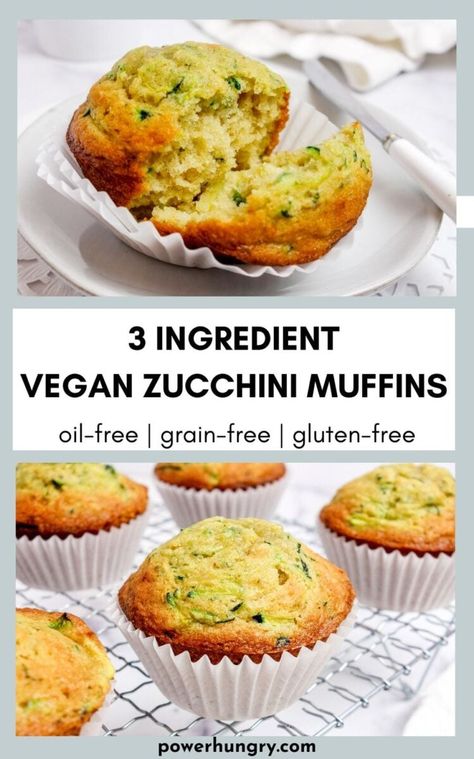 3 ingredient vegan zucchini muffins that are oil-free, gluten-free, grain-free & added sugar-free! #3ingredients #3ingredientrecipe #chickpeaflour #vegan #plantbased #oilfree #nutfree #glutenfree #grainfree #wfpb #wfpbno #veganbaking #veganmuffins #oilfreevegan #wfpbbaking #wfpbrecipe #wfpbfamily #zucchini #zucchinimuffins #eggfree #noeggs #eggfreebaking #eggless #eggfreezucchinibread #veganzucchinibread #grainfreebaking #grainfreevegan #oilfreeveganbaking #3ingredientzucchinibread Snacks Postpartum, Freezer Snacks, Vegan Zucchini Muffins, Gluten Free Zucchini Muffins, Vegan Zucchini Recipes, Budget Vegan, Vegan Zucchini Bread, Egg Free Baking, Endo Diet