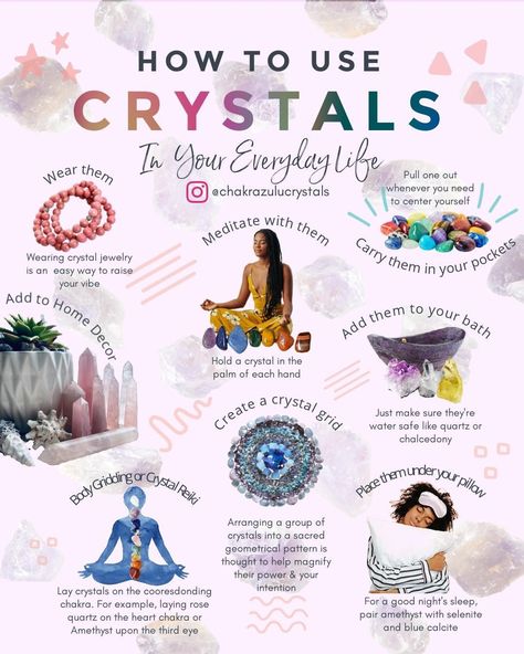 Crystal & Gemstone Shop (@chakrazulucrystals) posted on Instagram: “Tag a friend who needs to know! Enjoy this lovely infographic for you newbies who may be wondering how you can use your crystals. The ways…” • Dec 4, 2020 at 2:10pm UTC Witchy Space, Wicca Recipes, Crystal Healing Chart, Wiccan Magic, Witch Spirituality, Crystal Guide, Energy Healing Spirituality, Witchcraft For Beginners, Crystals Healing Properties