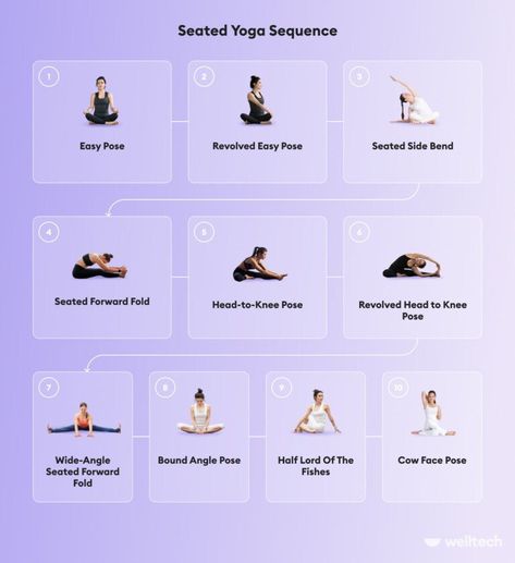 10 Seated Yoga Poses: Sequence For Beginners - Welltech Yoga Poses Sequence, Pranayama Breathing Exercises, Seated Yoga, Seated Yoga Poses, Beginning Yoga, Yoga Sequence For Beginners, Cow Face Pose, Hip Flexibility, Yoga For Seniors