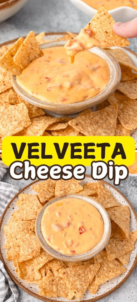 This creamy and delicious Velveeta Cheese Dip is made with just 3 simple ingredients! Perfect for game day, parties, or a quick snack, it's the ultimate cheesy dip to pair with tortilla chips or veggies. Ready in minutes! Tortilla Chip Dips Easy, Queso Made With Velveeta, Velveeta Refried Bean Dip, Chips And Cheese Dip, Homemade Cheese Dip Easy, Velvetta Cheese Nacho, How To Make Queso Dip Velveeta, Cheese Caso Dip, Creamy Cheese Dip Recipes