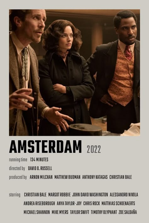 Amsterdam (2022) Amsterdam Movie Poster, Amsterdam Movie, Amsterdam 2022, John David Washington, David Washington, Cinema Quotes, Netflix Movies To Watch, Movie To Watch List, New Movies To Watch