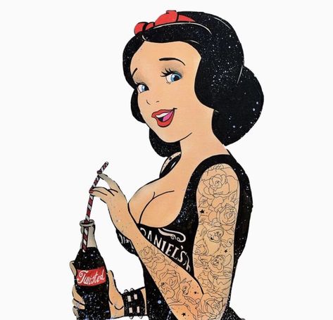 Punk Disney Characters, Gothic Disney Princesses, Bad Disney, Freshie Designs, Dark Disney Art, Rockabilly Tattoos, Disney Pin Up, Twisted Disney Princesses, Goth Disney Princesses