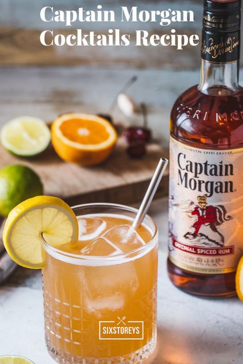 Captain Morgan Cocktails Recipe Drinks With Captain Morgan, Captain Morgan Cocktails, Captain Morgan Drinks, Easy Refreshing Drinks, Beer Pairing, Captain Morgan, Tropical Escape, Spiced Rum, Lime Wedge