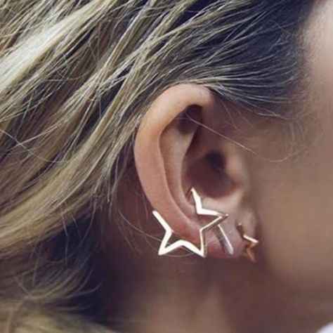 Ear Cuff Silver, Inexpensive Fashion, Non Pierced Earrings, Star Earring, Boho Hoop Earrings, Jewelry Promotion, Earrings Star, Earring Gold, Makeup Stain