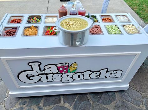 Snack Bar Business Ideas, Snack Cart For Party, Party Vendor Ideas, Party Snack Cart, Elote Bar Party Ideas, Esquites Bar, Elote Bar Set Up, Tostilocos Bar, Snack Bar Cart Ideas