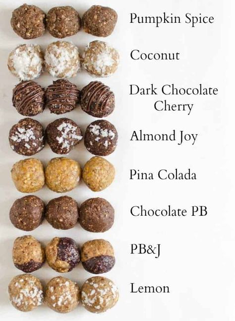 9 Energy Bites Recipes that everyone needs! These simple treats are healthy eating/snacking/dessert perfection, & I have a batch in my freezer at all times. Resep Vegan, Energy Bites Healthy, Peanut Butter Energy Bites, Weight Watcher Desserts, Energy Bites Recipes, Bites Recipes, Lactation Recipes, Protein Balls, Protein Ball