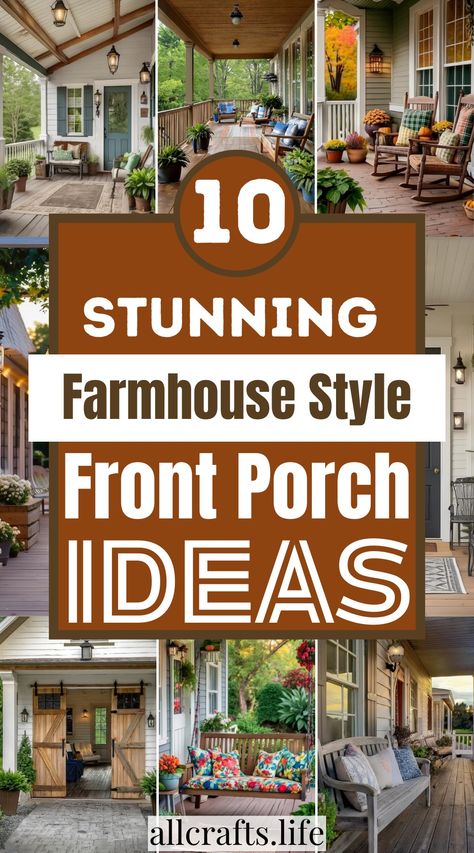 Stunning Farmhouse Style Front Porch Ideas Farmhouse Porch Lights Front Door, Decorating Ideas For Porches, Rustic Porch Furniture Ideas, Backdoor Porch Ideas, Modern Farmhouse Front Porch Decor Ideas, Two Tone Front Porch, Cozy Small Porch Ideas, Country Porch Ideas Rustic, How To Decorate A Front Porch