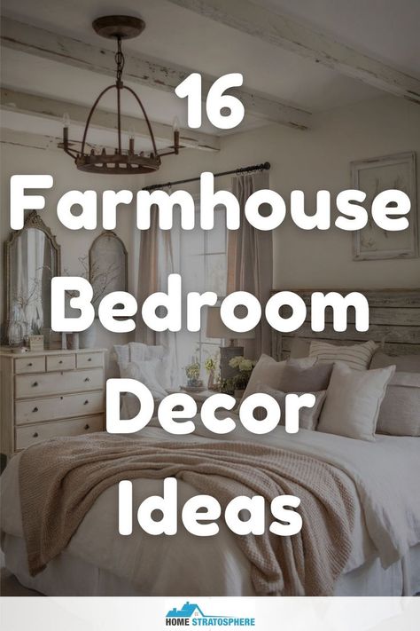 A cozy farmhouse bedroom with neutral decor, layered bedding, and rustic wooden details, highlighting varied farmhouse bedroom decor ideas. Bedroom Makeover Ideas Farmhouse, Farmhouse Master Bedrooms Decor Ideas, Farmhouse Bedroom Decor Ideas Simple, Farmhouse Bedroom Wall Ideas, Modern Farmhouse Bedroom Decor Ideas, Farmhouse Bedroom Wall Decor Ideas, Bedroom Farmhouse Wall Decor, Country Farmhouse Bedroom Ideas, Farmhouse Bedding Ideas