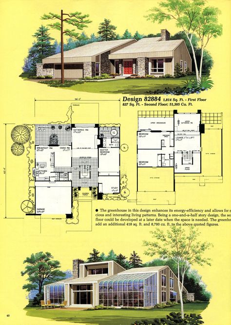 #1980s - Vintage Home Plans Mid Century Modern House Plans, House Plans Ideas, House Plan With Loft, Architecture Blueprints, House Plans With Pictures, Victoria House, Little House Plans, Modern Floor Plans, Cool Tree Houses