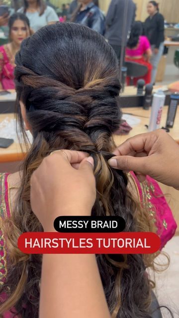 Bridal Braided Hairstyles Indian, Indian Bridal Hairstyles Braids, Indian Messy Braid, Messy Braided Hairstyles Indian Tutorial, Saree Hairstyles Braids, Bridal Messy Hairstyles, Messy Choti Hairstyles, Indian Braids Hairstyles, Messy Hair Styles For Wedding