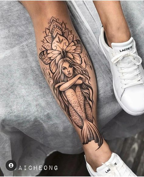 Tattoo Bein Frau, Calf Tattoos For Women, Back Of Leg Tattoos, Lower Leg Tattoos, Mermaid Tattoo Designs, Full Leg Tattoos, Forarm Tattoos, Forearm Tattoo Women, Leg Tattoos Women