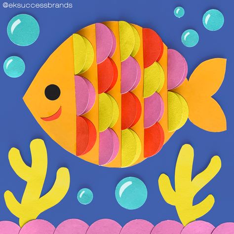 Fish Art And Craft, Construction Paper Fish Craft, Shape Fish Craft, Fish Art And Craft For Preschool, Crafts With Construction Paper, Paper Fish Craft For Kids, Fish Out Of Paper Plates, Fish Construction Paper Craft, Fish Out Of Construction Paper