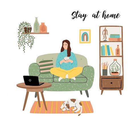 Vector House, Hyperactive Kids, Modern Living Room Interior, Lifestyle Illustration, Retro Background, Interior Illustration, Woman Sitting, Free Cats, Seamless Pattern Vector