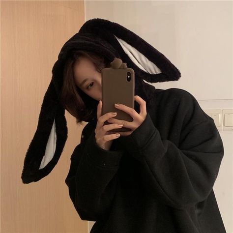 Bunny Ear Hoodie, Hoodie With Ears, Black Kawaii, Bunny Hoodie, Early Fall Outfits, Kawaii Bunny, Hoodie Jumper, Cheap Hoodies, Hooded Top