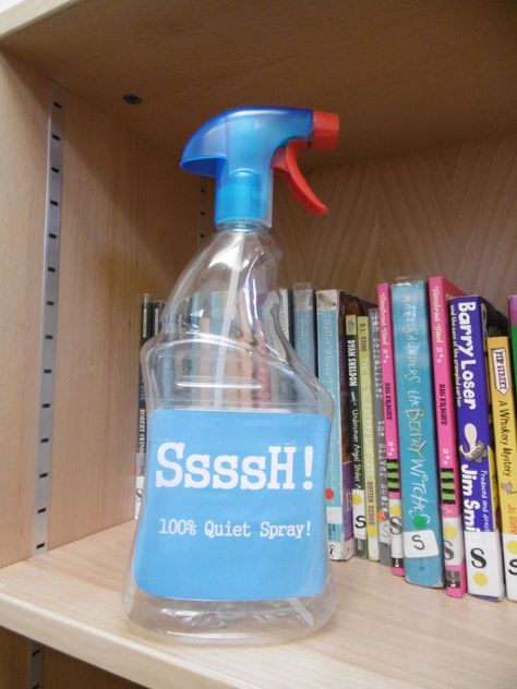 Works wonders -I just make a loud 'Ahem' noise then pump away - instant quiet! If it doesn't seem to affect a certain individual I say...'Oh dear if my Quiet Spray doesn't work on you - you may have to leave the Library' (make a sad face) Results every time! ( NB. Bottle is COMPLETELY empty :) ) Idea from internet somewhere - label my own design :) Quiet Spray For Classroom, Quiet Spray, Early Childhood Special Education, Diy Classroom Decorations, Diy Classroom, Spray Bottle, Work On Yourself, Cute Crafts, Early Childhood