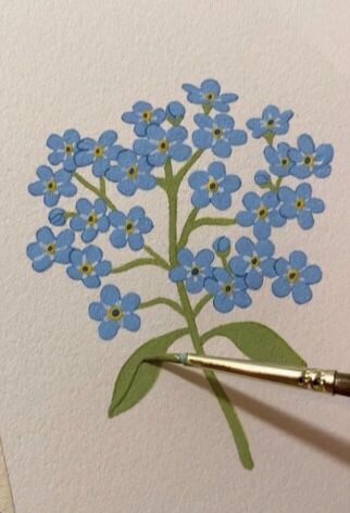 Simple painting of blue flowers pinterest suggested but never took me to the actual post 😭😄 Small Blue Flowers Painting, Cute Simple Flower Paintings, Easy Blue Flower Painting, Blue Aesthetic Painting Ideas Easy, Small Painted Flowers Simple, Cottage Core Painting Ideas Easy, Painting Ideas Blue Background, Blue Flower Painting Acrylic Easy, Blue Painting Ideas Easy