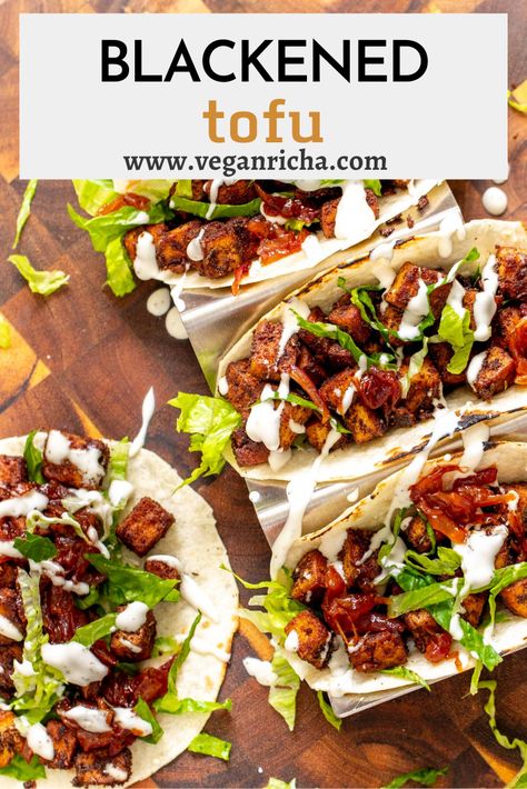 Blackened Tofu Tacos with Caramelized BBQ Onions are packed with delicious flavor and exciting textures! Gluten-free. Bbq Onions, Blackened Tofu, Vegan Burritos, Vegan Tacos Recipes, Tofu Sandwich, Tofu Tacos, Vegan Barbecue, Vegan Richa, Mole Sauce