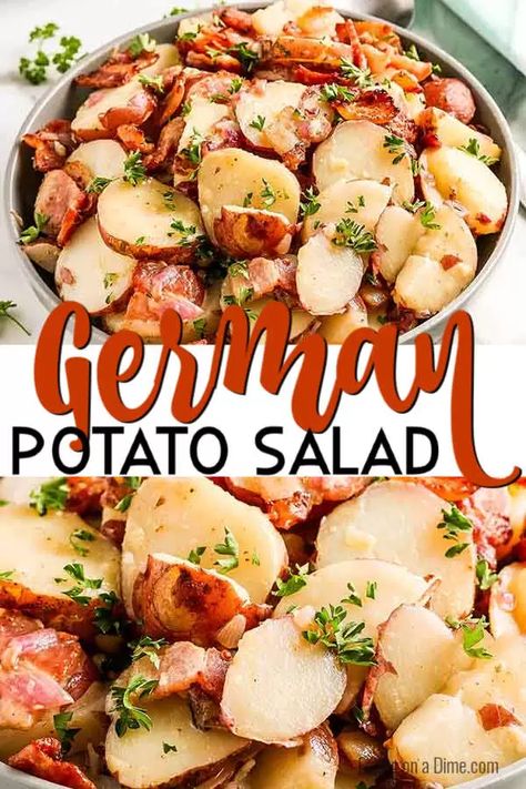 Easy German Potato Salad, Salad Recipes Summer, Bavarian Potato Salad, Crockpot Pork Ribs, Traditional Potato Salad Recipe, Warm Potato Salad, German Potato Salad Recipe, German Potato, German Potatoes