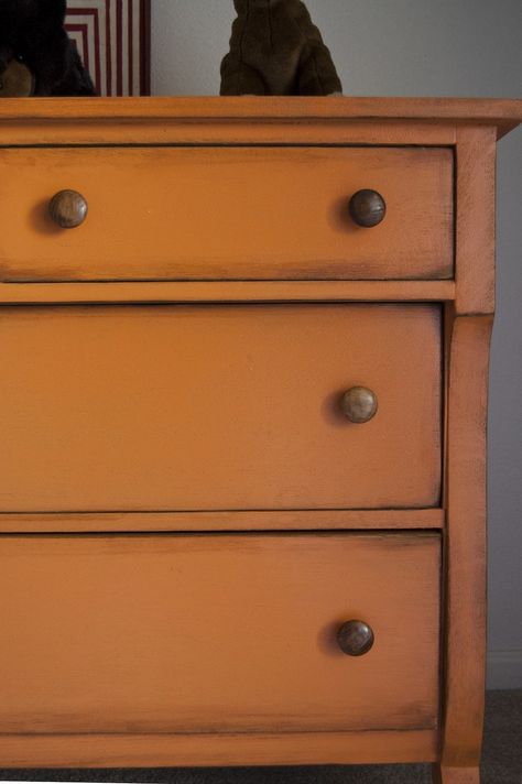 images of painted orange furniture | Orange painted dresser Orange Painted Furniture, Orange Dresser, Cream Bedroom Furniture, Cream Bedrooms, Orange Furniture, Rustic Orange, Oak Dresser, Dark Wax, Painted Dresser