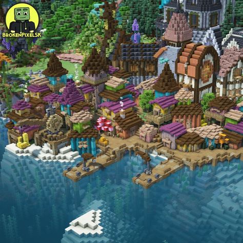 Colourful fishing village built in Minecraft Blueprints Minecraft, Village Minecraft, Minecraft Japanese House, Survival Minecraft, Minecraft Kingdom, Houses Minecraft, Minecraft Structures, Minecraft Medieval, Cute Minecraft Houses