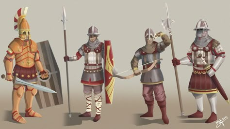 Byzantine style soldiers concept art, Jann Anjelo Pagharion on ArtStation at https://www.artstation.com/artwork/mDXP39 Soldiers Concept Art, Byzantine Soldier, Byzantine Aesthetic, Fantasy Soldier, Hellboy Art, Roman Armor, Armor Drawing, Ancient Warrior, Roman Warriors