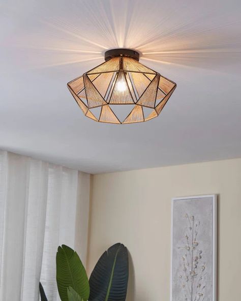 Horigan 1 - Light Lounge Lighting Ceiling, Lounge Ceiling Lights, Ceiling Lights Uk, Flat Ceiling Lights, Scandinavian Ceiling, Geometric Ceiling Light, Geometric Lampshade, Art Deco Ceiling Light, Low Ceiling Lighting