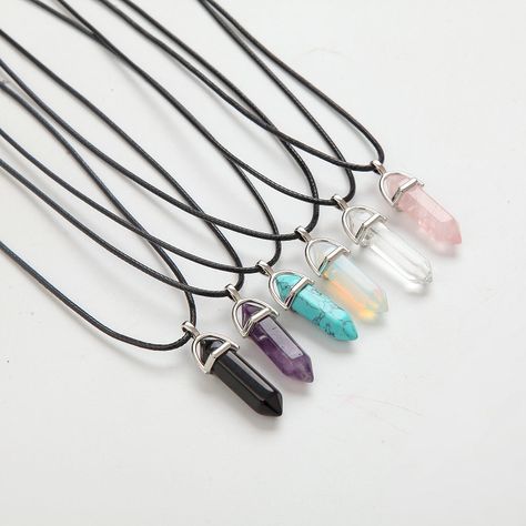 Crystal Pendants, Purple Stones, Gemstone Necklace Pendant, Crystal Necklace Pendant, Amethyst Stone, Stainless Steel Necklace, Pricing Jewelry, Leather Chain, Leather Necklace