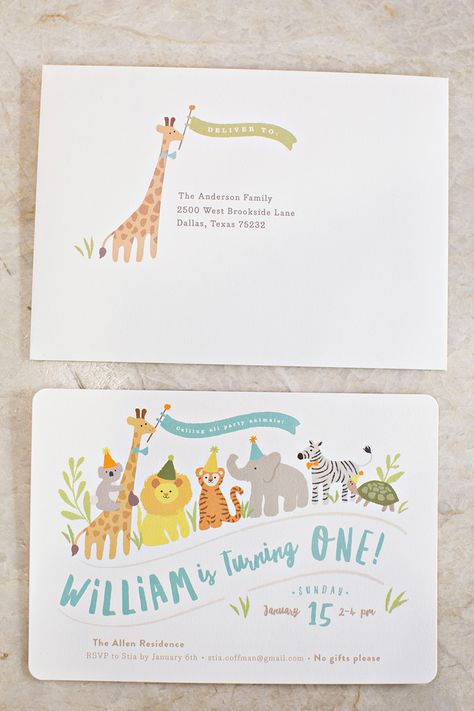 One Year Old Party Invitations, 1 Birthday Invitation, One Year Birthday Invitation, 1 Birthday Theme, 1 Year Birthday Invitation, First Year Birthday, Party Animals First Birthday, 1st Birthday Invitation, Kids Invitation