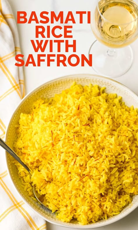 Saffron Rice Instant Pot, Indian Saffron Rice, Rice With Saffron Recipe, Saffron Basmati Rice, Yellow Basmati Rice, Persian Rice Recipe Basmati, Saffron Rice Recipe, Basmati Rice Recipes, Saffron Recipes