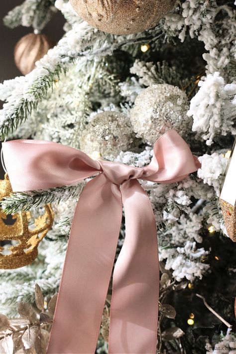 Blush and Champagne Christmas Tree – Velvet Bow Christmas, Champagne Christmas Tree, Blush Christmas, Champagne Christmas, Charlie Brown Christmas Tree, Flocked Trees, Prelit Tree, Floral Picks, Bow Christmas