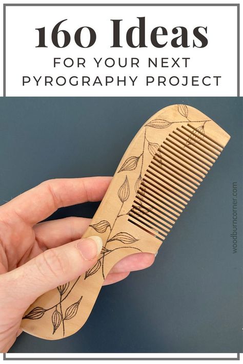 a wooden comb with leaves and foliage wood burned onto it using pyrography. Beginner Wood Burning Pattern, Woodworking Project Ideas, Pyrography Ideas, Beginner Wood Burning, Wood Burn Spoons, Woodburning Ideas, Pyrography Patterns, Woodburning Projects, Wood Burning Crafts