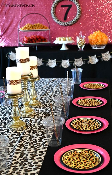 Cheetah Glam Birthday Party Ideas - Printables, Food, Decorations Animal Print Party Ideas, Cheetah Print Party Decorations, Cheetah Birthday Decorations, Cheetah Party Decorations, Animal Print Party Decorations, Leopard Print Party Theme, Cheetah Print Birthday Party Ideas, Pink Leopard Birthday Party Ideas, Leopard Party Decorations