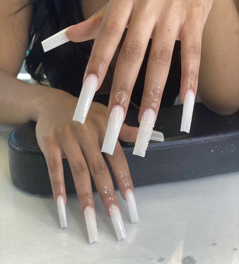 Nut White Nails Acrylic, Nails Acrylic With Heart, Nut White Nails, Mylar Nails, Acrylic Nail Set, Long Acrylic Nail Designs, Colored Acrylic Nails, White Acrylic Nails, Glow Nails