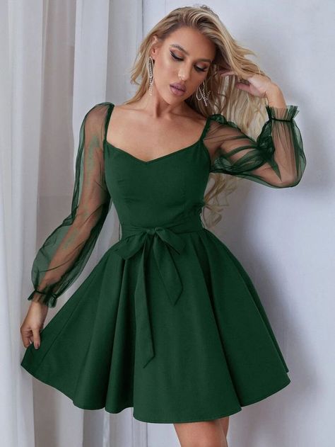 Green Dress For Wedding, Hoco Dresses Green, Green Dress Outfit, Hoco Dresses Flowy, Green Wedding Dresses, Dress For Wedding, Stripped Dress, Shein Dress, Shein Dresses