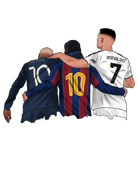 Messi Ronaldo Neymar Together, Messi Drawing, Messi Y Cristiano, Football Player Drawing, Cristiano Ronaldo And Messi, Soccer Artwork, Soccer Drawing, Cr7 Vs Messi, Messi Vs Ronaldo